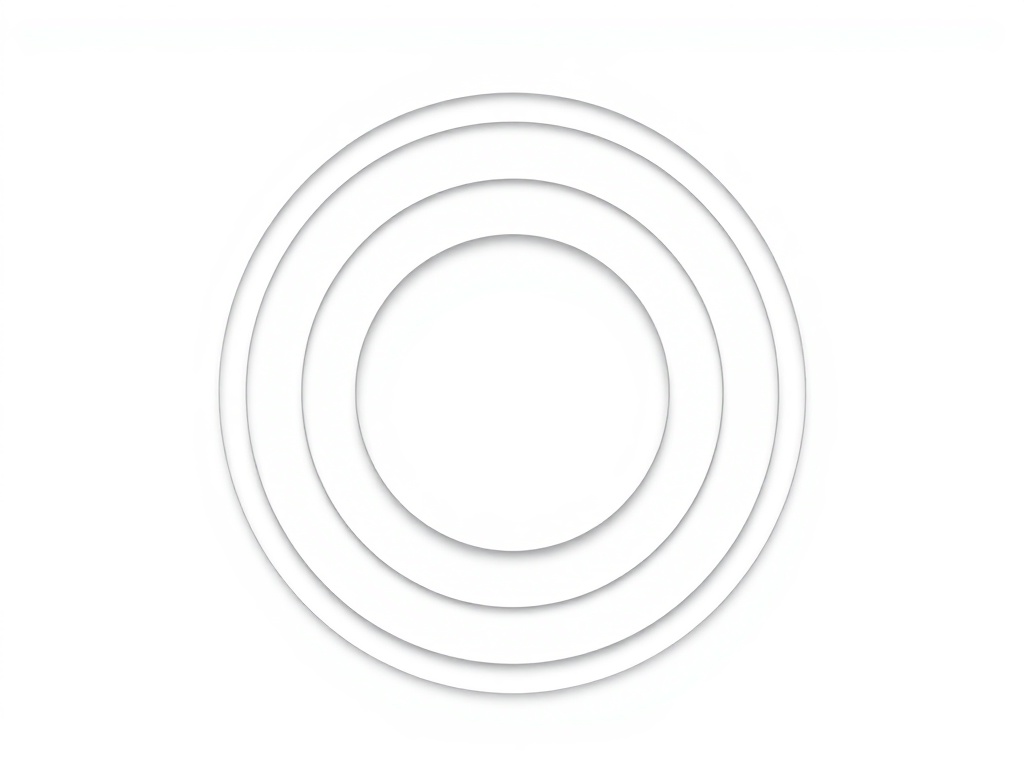 Three minimalist concentric circles representing mindfulness, clean vector-like shapes with subtle gradient, isolated on white, 8k photorealistic.